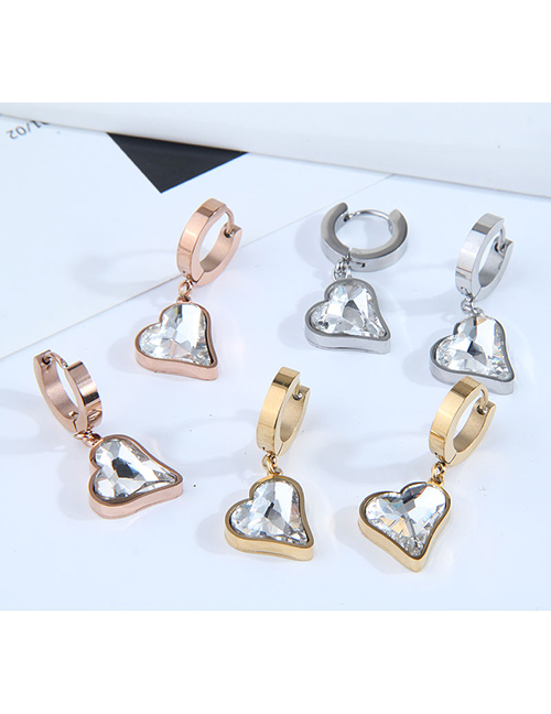 Fashion Gold Titanium Steel Glass Heart Earrings