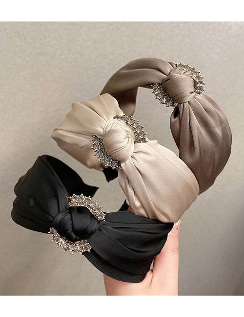 Fashion Brown Fabric Rhinestone Knotted Wide Brim Headband