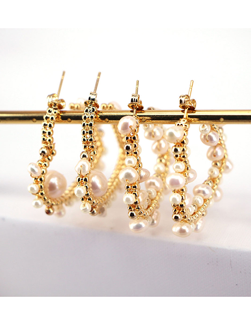 Fashion 5# Bronze Pearl Geometric Stud Earrings