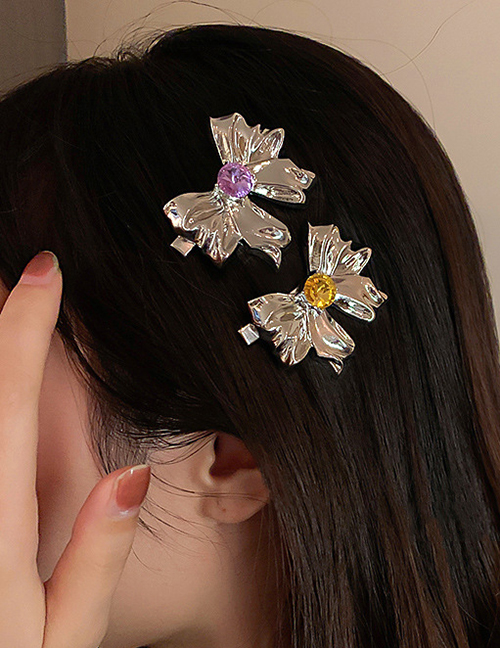 Fashion Citrine Alloy Diamond Bow Hair Clip
