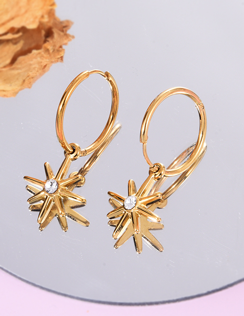Fashion Gold Titanium Zircon Geometric Starburst Earrings