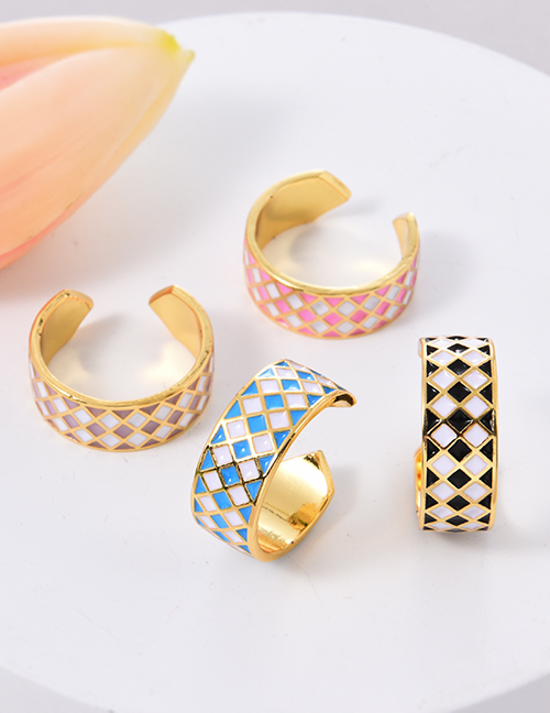 Fashion Pink Bronze Colorblock Drip Houndstooth Ring