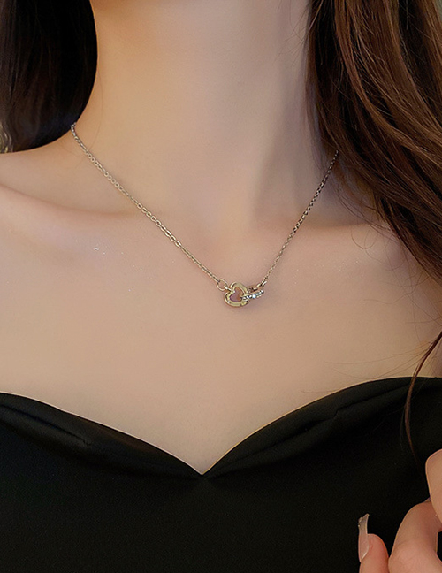 Fashion Silver Color Titanium Diamond Heart Necklace