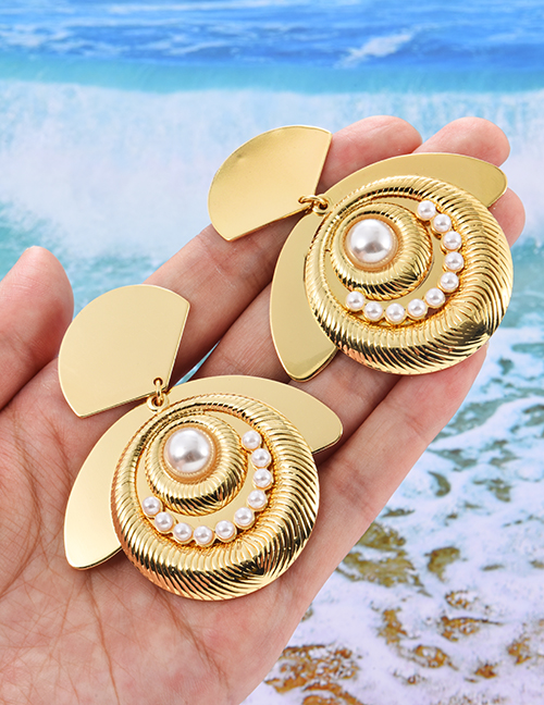 Fashion Gold Alloy Pearl Geometric Stud Earrings