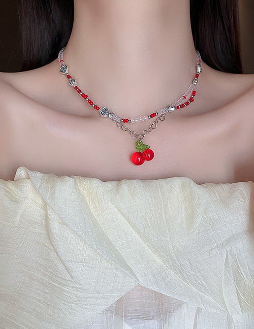 Fashion Red Geometric Crystal Beaded Cherry Necklace