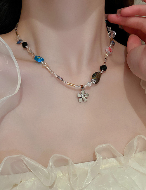 Fashion Color Geometric Crystal Glass Flower Heart Necklace
