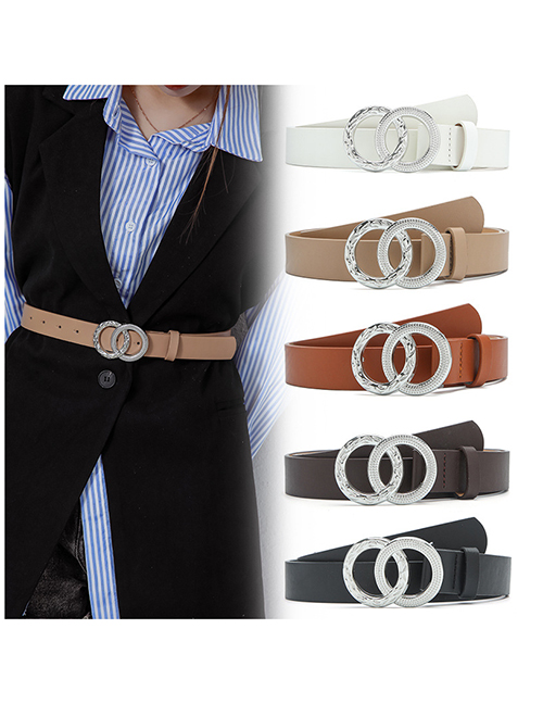 Fashion Camel Alloy Double Round Buckle Wide Belt