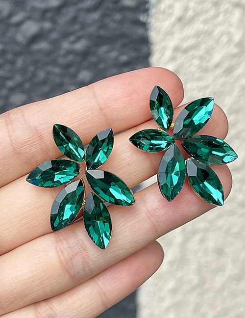 Fashion Color Alloy Diamond Water Drop Flower Stud Earrings