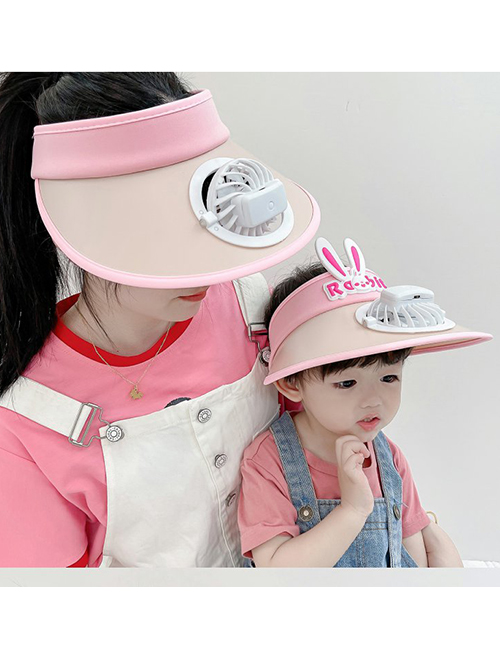 Fashion Dirty Pink Rabbit Ear Hat (fan Model) 2-8 Years Old One Size Fabric Cartoon Big Brim Sun Hat With Fan