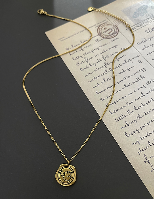 Fashion Gold Titanium Steel Geometric Elephant Pendant Necklace