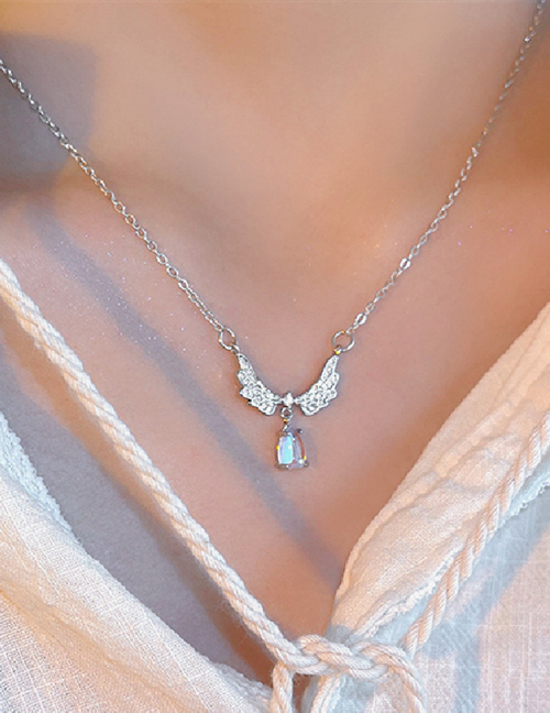 Fashion Silver Bronze Diamond Moonlight Wings Necklace