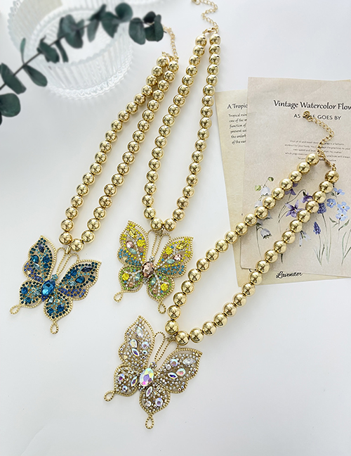 Fashion Ab Color Alloy Ab Color Butterfly Pendant Beaded Necklace