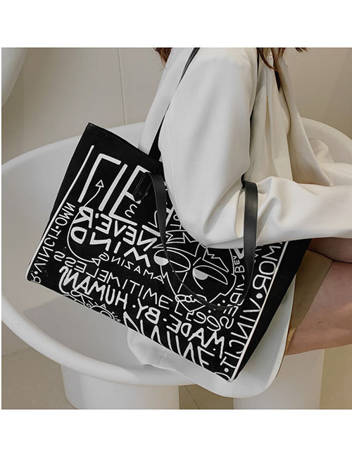 Fashion Black Graffiti Canvas Large Capacity Shoulder Bag
