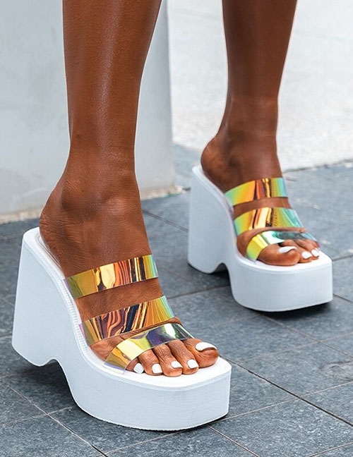 Fashion Black One Word Sequin Platform Sandals