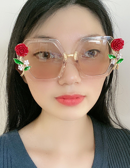 Fashion Pink Resin Diamond Flower Sunglasses