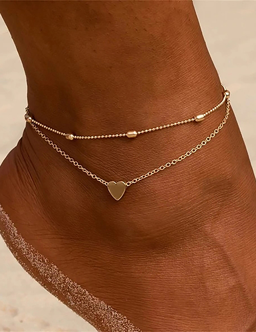 Fashion Gold Titanium Heart Oval Bead Anklet