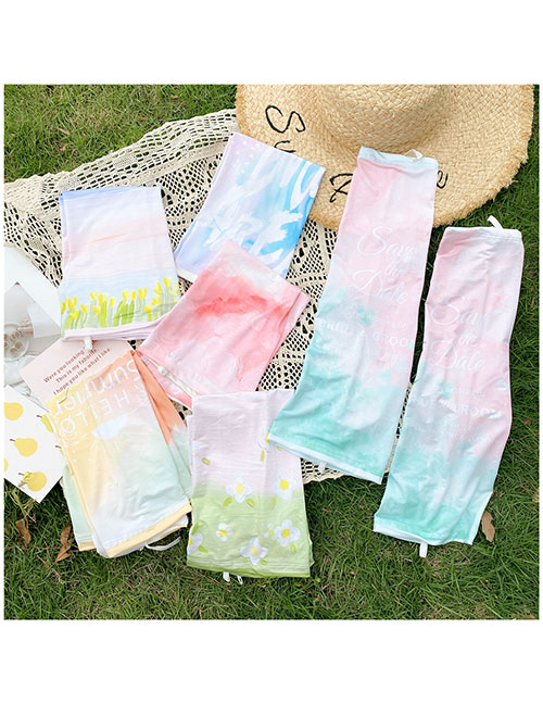 Fashion 25f Flare Sleeve-pink Kwai Ice Silk Print Flared Sleeve Sun Protection Sleeve