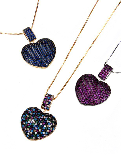 Fashion Mixed Color Bronze Zirconium Heart Necklace