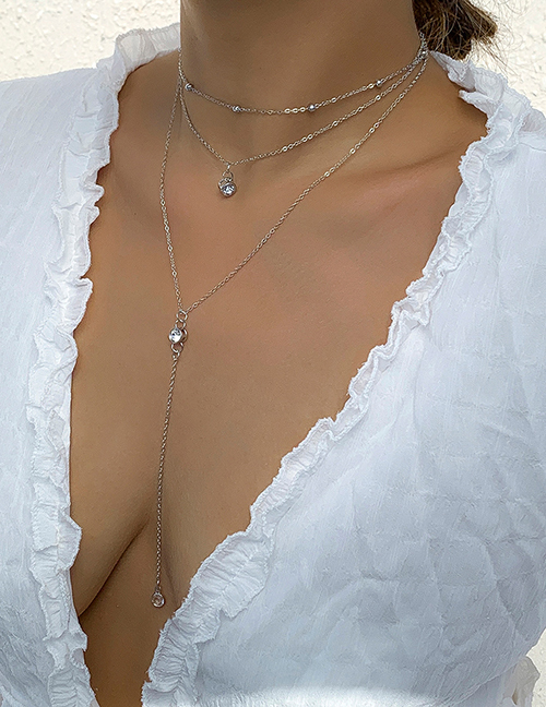 Fashion Gold Alloy Diamond Multi-layer Chain Necklace