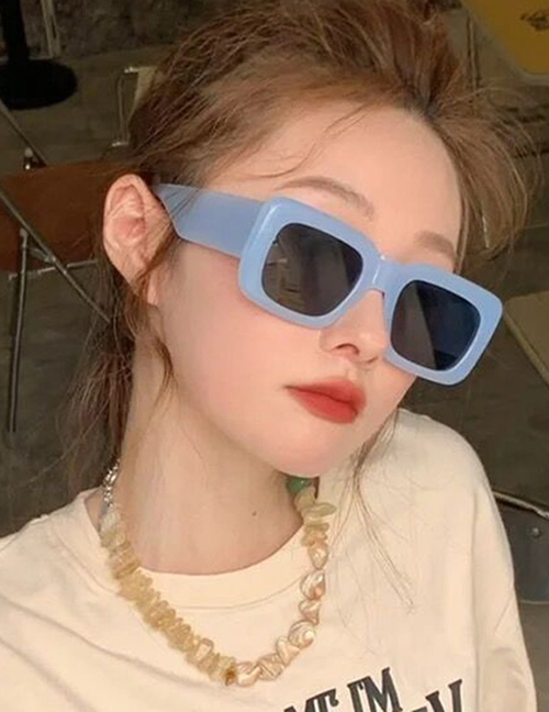 Fashion Blue Frame Grey Sheet Pc Square Sunglasses