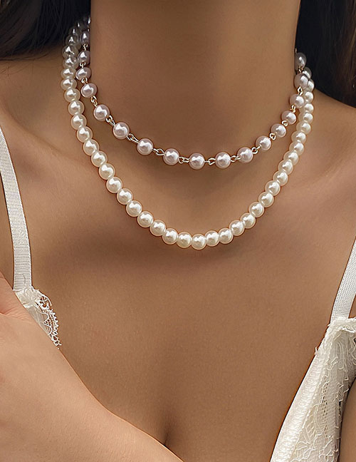 Fashion Gold Pearl Beaded Double Necklace