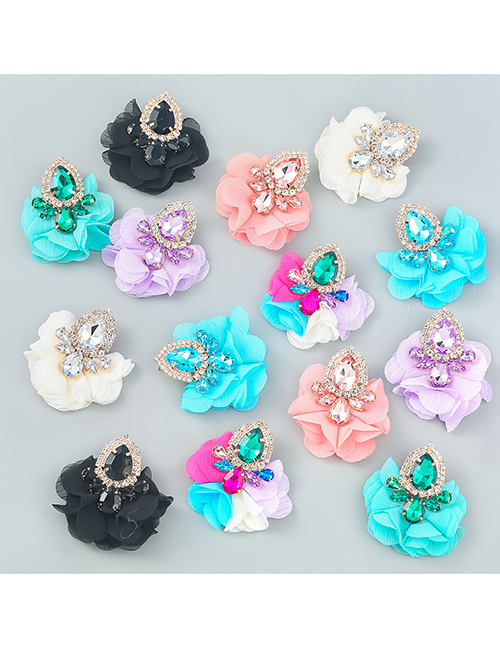 Fashion White Alloy Diamond Fabric Floral Stud Earrings