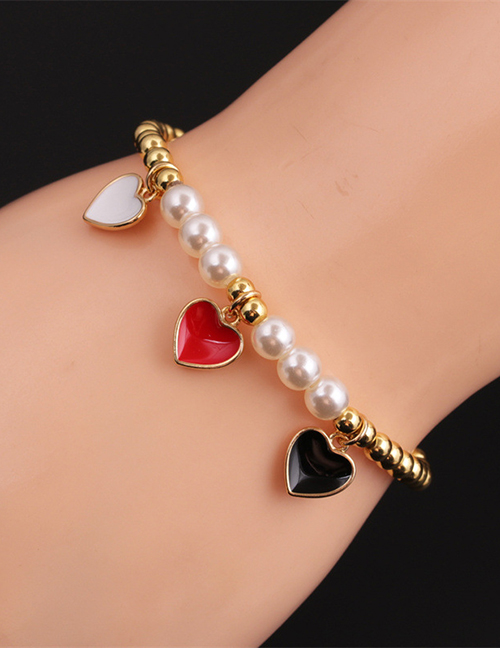 Fashion 5 Bronze Plated Real Gold Drop Oil Love Heart Beaded Bracelet