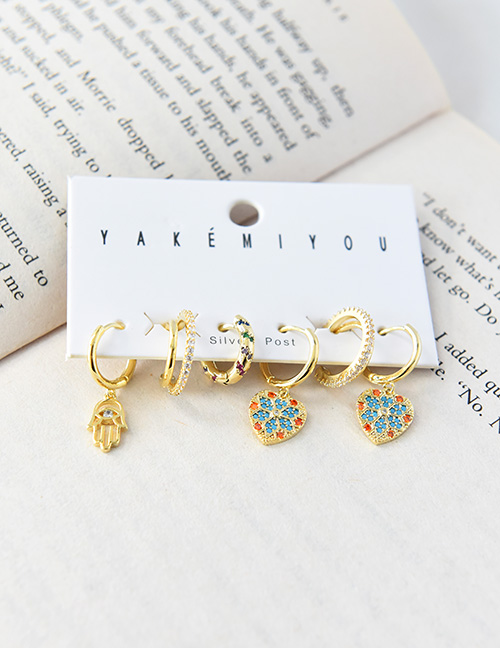 Fashion Gold 6-piece Copper Inlaid Zircon Love Stud Earrings