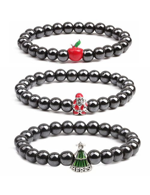Fashion Green Christmas Tree Christmas Tree Snowman Apple Magnetic Beaded Bracelet