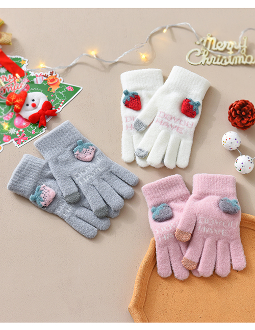 Fashion Grey Fabric Plush Strawberry Letter Touch Screen Gloves
