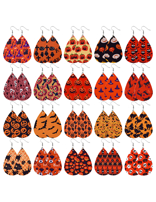 Fashion Black And White Orange Halloween Printed Leather Drop Earrings