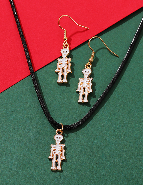Fashion Gold Alloy Dripping Halloween Skull Necklace And Earrings Set