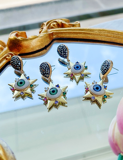 Fashion Blue Bronze Diamond-studded Five-pointed Star Eye Stud Earrings