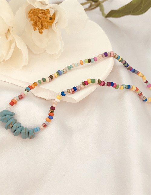 Fashion Turquoise Necklace Turquoise Rice Beads Crushed Stone Beaded Necklace