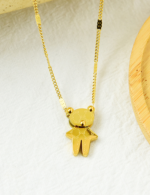 Fashion Gold Titanium Steel Letter Bear Necklace