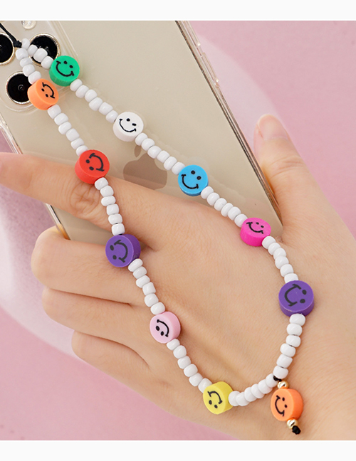 Fashion Color Glass Rice Beads Beaded Soft Pottery Smiley Phone Chain