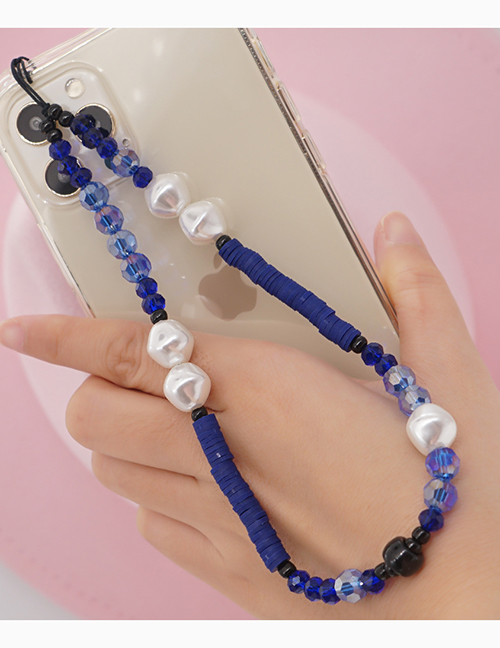 Fashion Blue Crystal Pearl Beaded Soft Ceramic Phone Chain