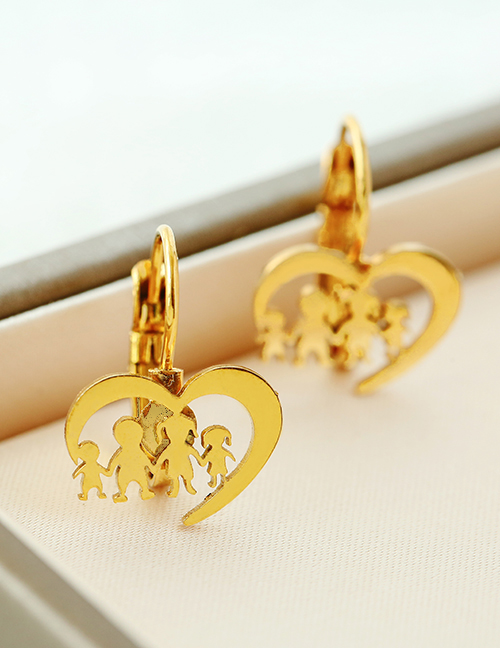 Fashion Gold Titanium Steel Caring Family Earrings