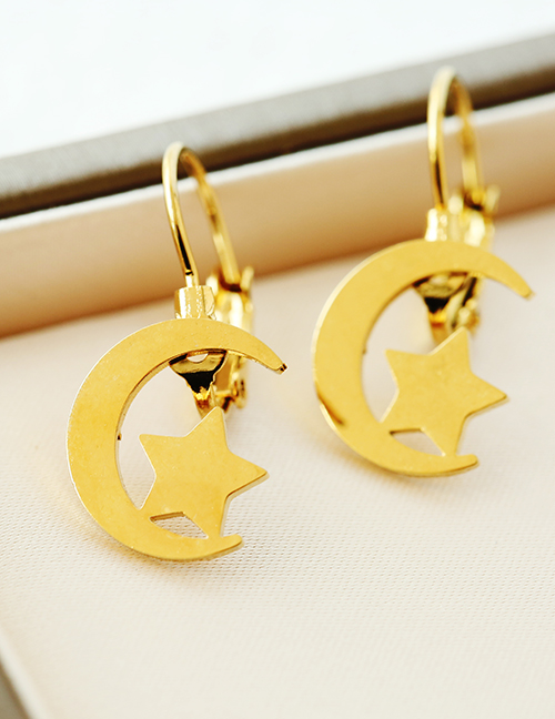 Fashion Gold Titanium Steel Crescent Star Earrings