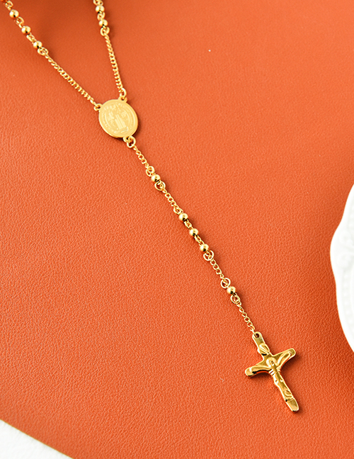 Fashion Gold Titanium Steel Y-shaped Cross Portrait Necklace
