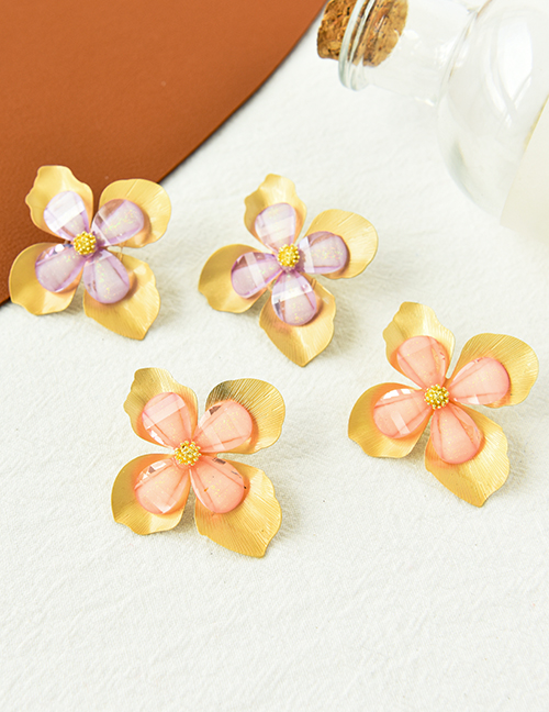 Fashion Pink Alloy Resin Flower Earrings