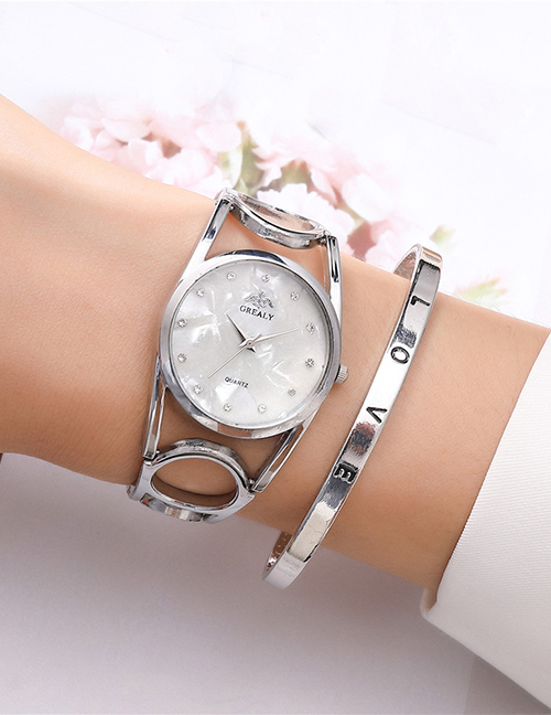 Fashion Silver Alloy Diamond Dial Geometry Hand Watch