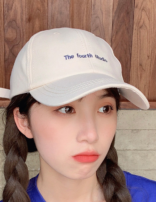 Fashion Beige Cotton Embroidered Patch Baseball Cap