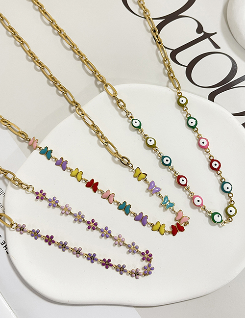 Fashion Color Titanium Steel Drop Oil Flower Chain Stitching Necklace