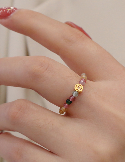 Fashion Color-ring Strawberry Crystal Beaded Coin Ring