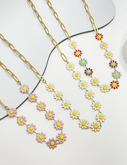 Fashion Color Titanium Steel Drop Oil Flower Patchwork Chain Necklace
