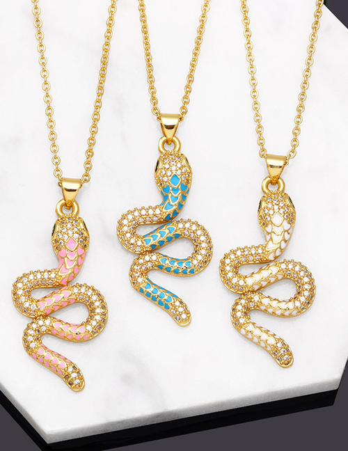 Fashion Pink Bronze Diamond Drip Oil Snake Necklace