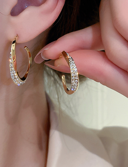 Fashion Gold Alloy Diamond C-shaped Earrings
