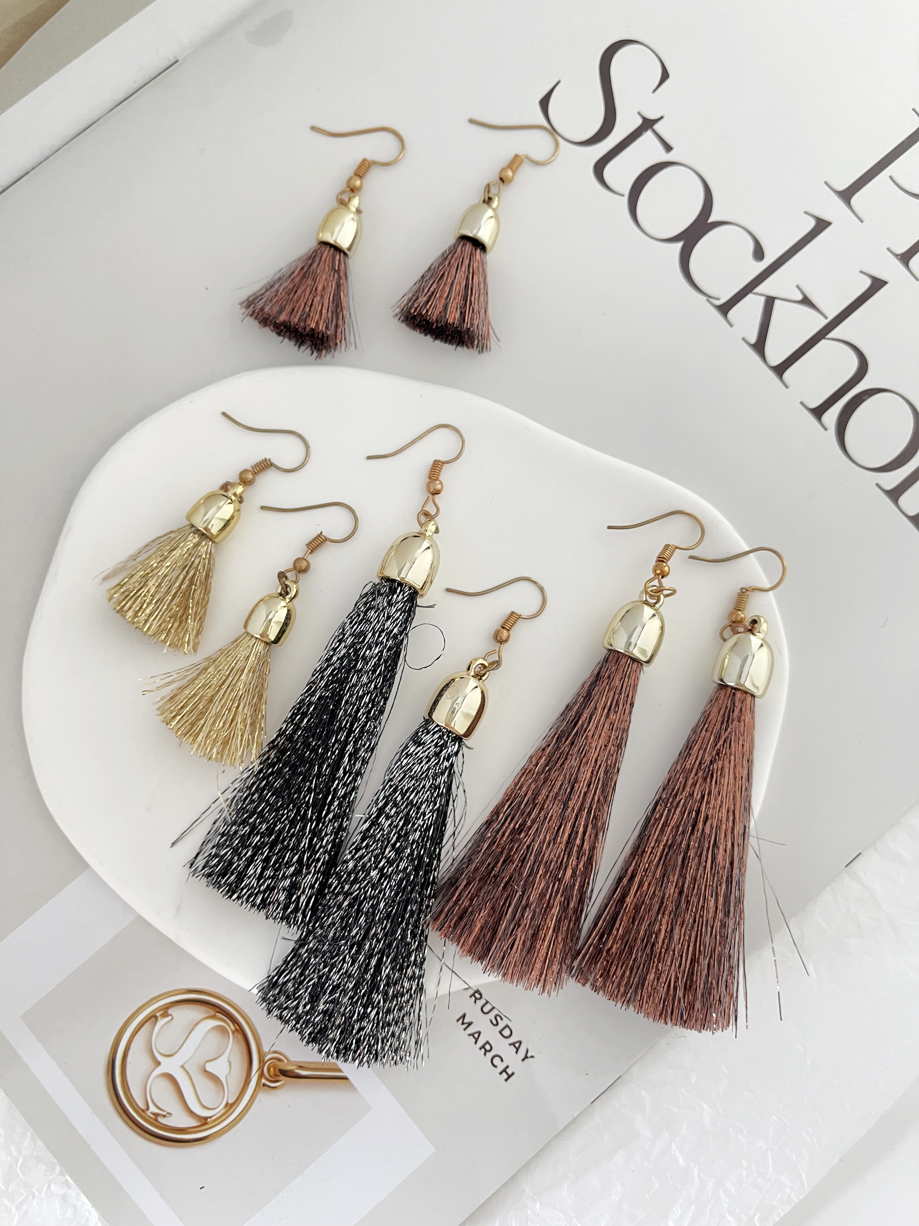 Fashion Color Alloy Cord Sequined Tassel Earrings (long)