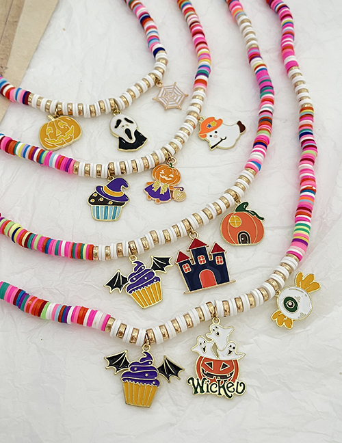 Fashion Color Alloy Drip Oil Halloween Ghost Pumpkin Cake Pendant Soft Clay Necklace